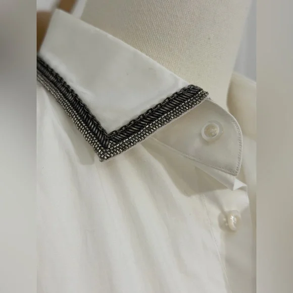 VINTAGE Ralph Lauren $790 White Button Down Shirt Chain Mail Embellish -10 NEW - Picture 3 of 14
